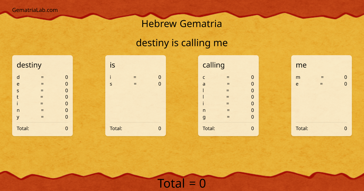 destiny is calling me in hebrew Gematria